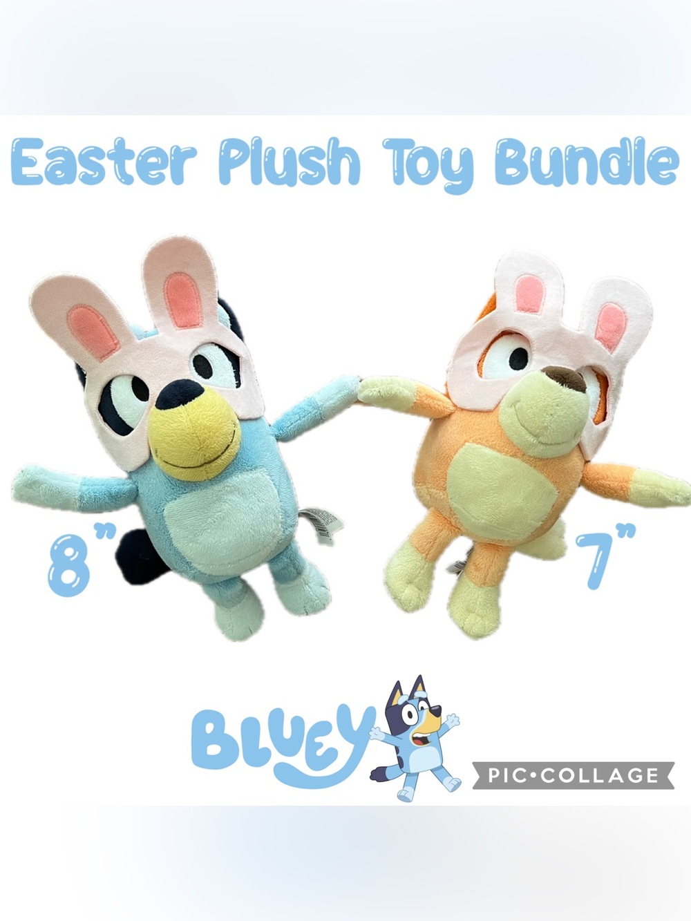 Disney Bluey 8” Bingo 7” Easter Plush Toys 2 Piece Bundle